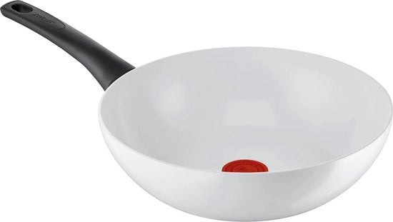 Wok in cottura inductiva con superficie ceramica 28 cm chiusura sicura sigillatura ceramica segnale termico indicatore di temperatura facile pulizia adatta per cottura inductiva 28 cm di profondità.