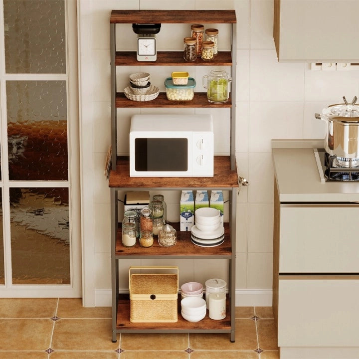 Scaffale multifunzionale, mobile da cucina vintage marrone loft, 6 ripiani, 166 cm