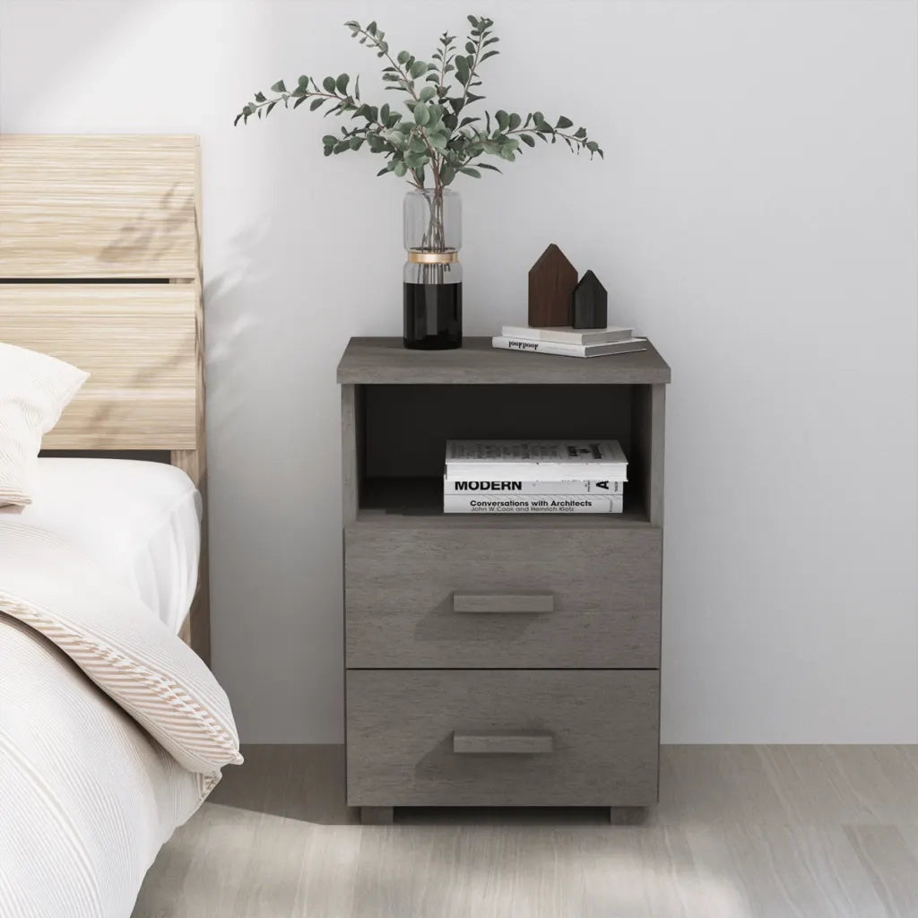 Comodino | Armadio da Notte | Mobiletto da notte HAMAR Grigio Chiaro 40x35x62 cm Legno Massello di Pino