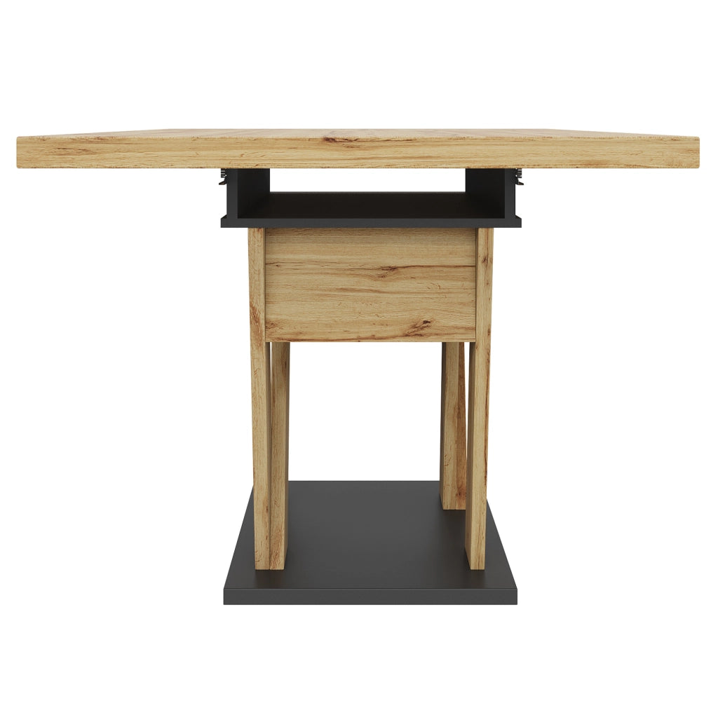 Tavolo da pranzo allungabile 119-158.5x80x75 cm con vano contenitore; MDF nero e naturale