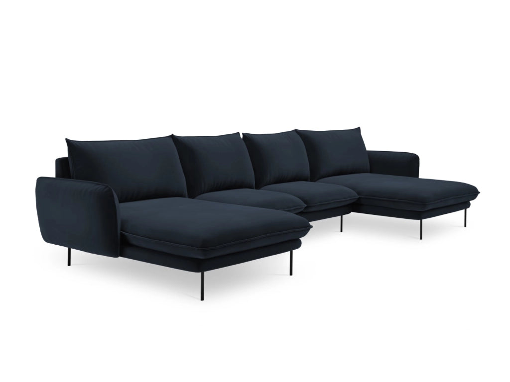 Cosmopolitan Design - Divano panoramico "Vienna" 6 posti in velluto blu scuro 