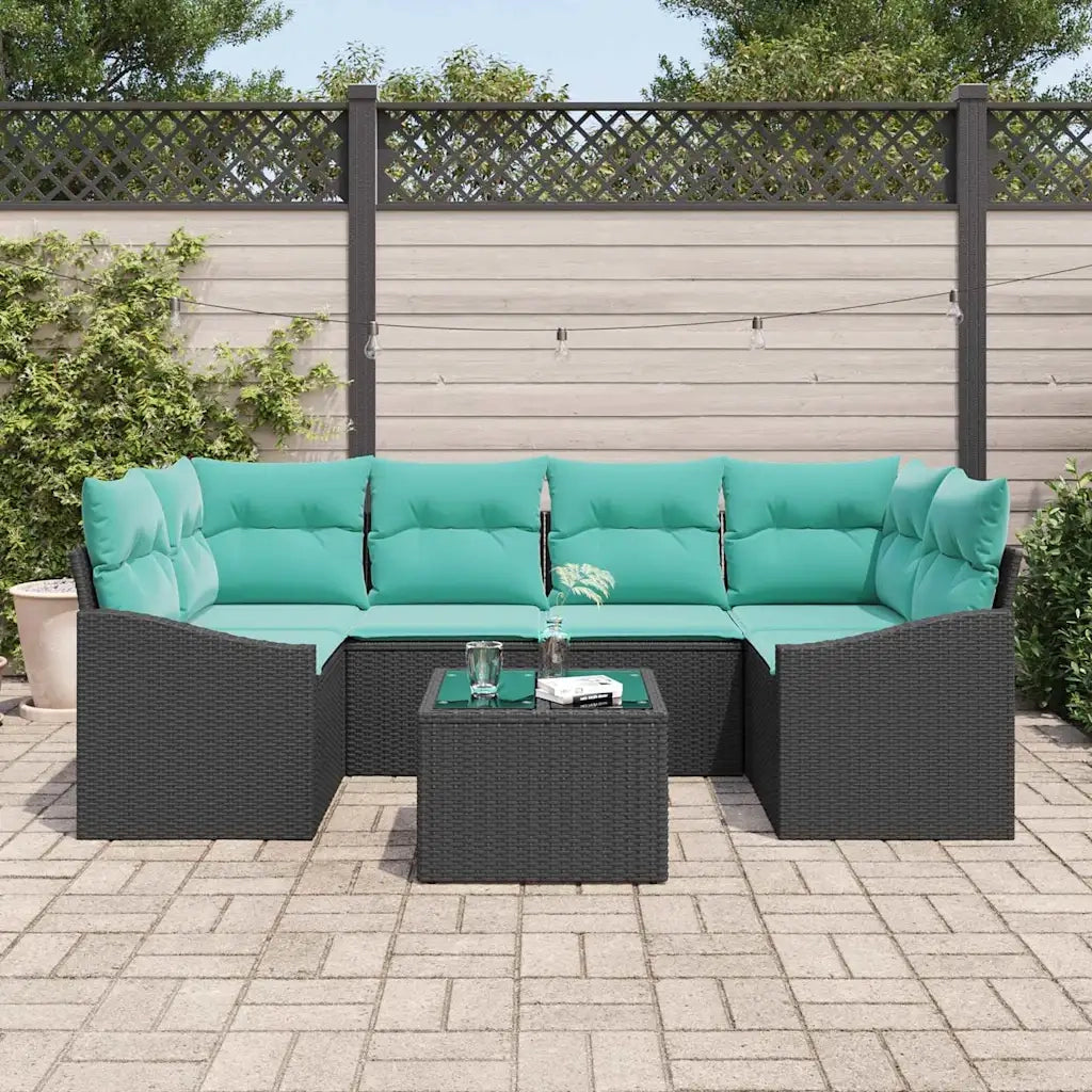 Set di divani con cuscino 7 pcs Nero e Turchese polyrattan 3346626