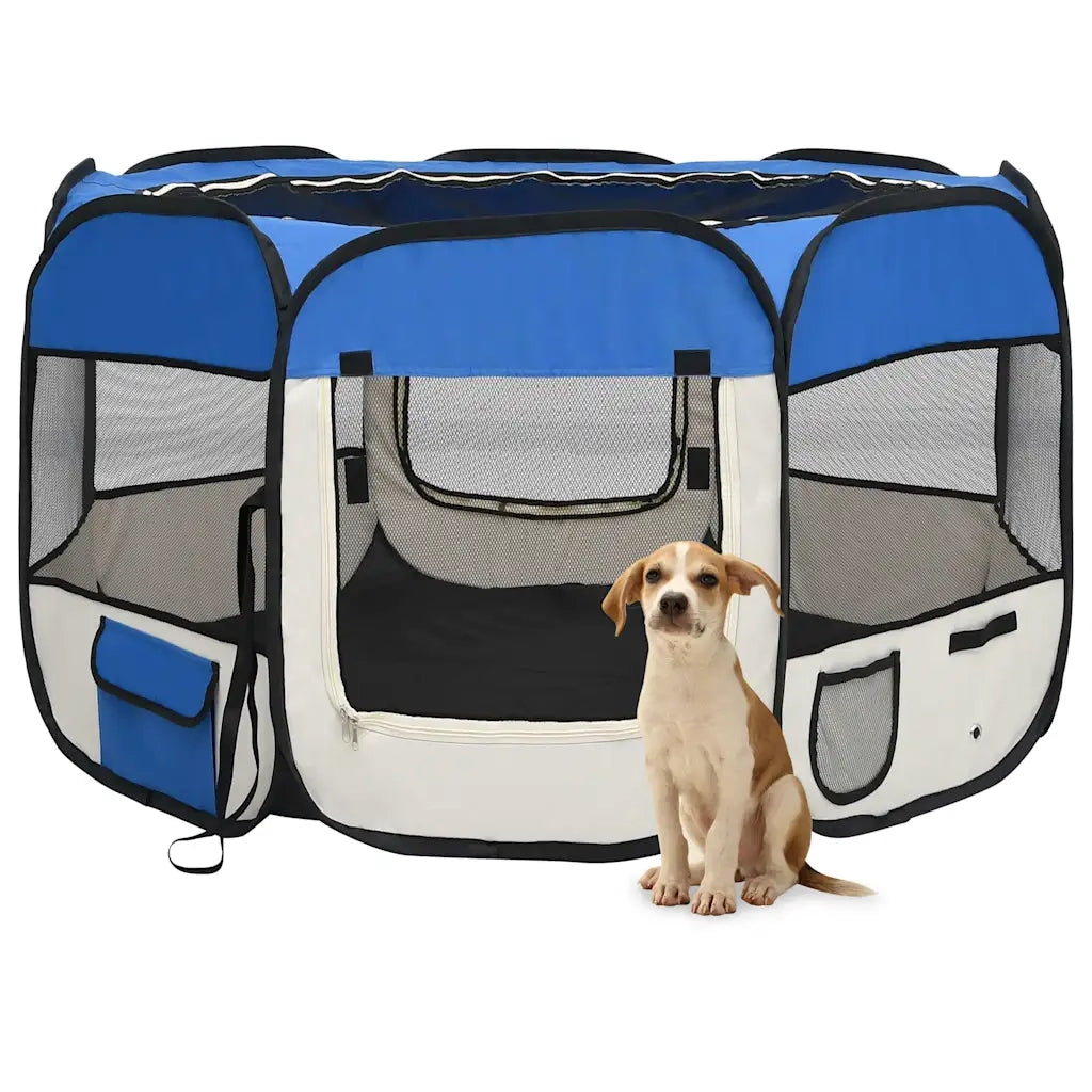 Box per Cani Pieghevole con Borsa Trasporto Blu 110x110x58 cm 171014