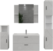 Set di mobili da bagno Irma, Bianco/bianco lucido, 100 cm, composto da mobile sottolavabo, lavabo, pensile, colonna e mobile medio