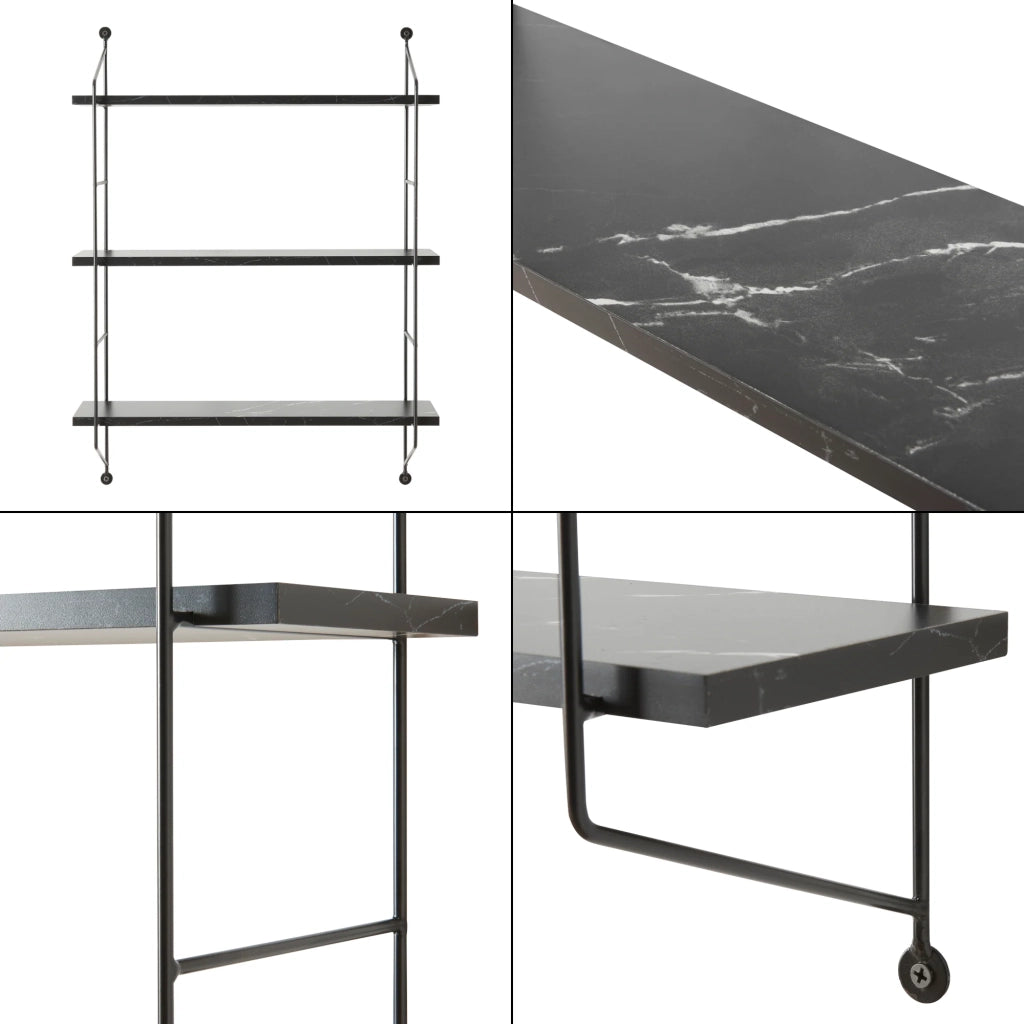 Mensola da parete a 3 ripiani 48 x 15 x 64 cm effetto marmo nero 03_0007065