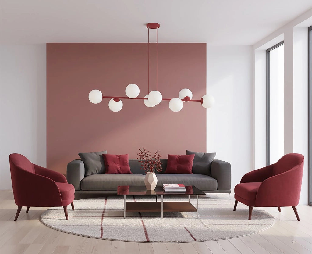 Lampada sospesa MAGNUS 8xE14 vetro bordeaux-bianco Emibig