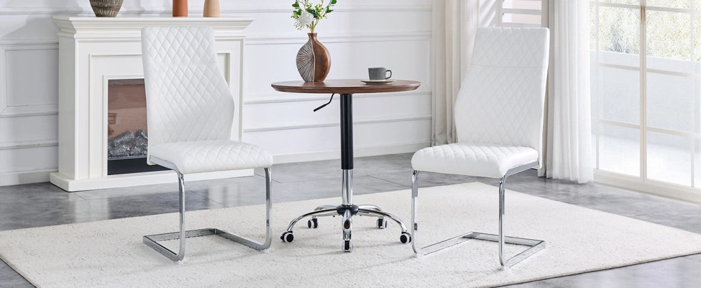 Set di 2 sedie da pranzo con schienale alto 100 cm; PU bianco e struttura metallica argento