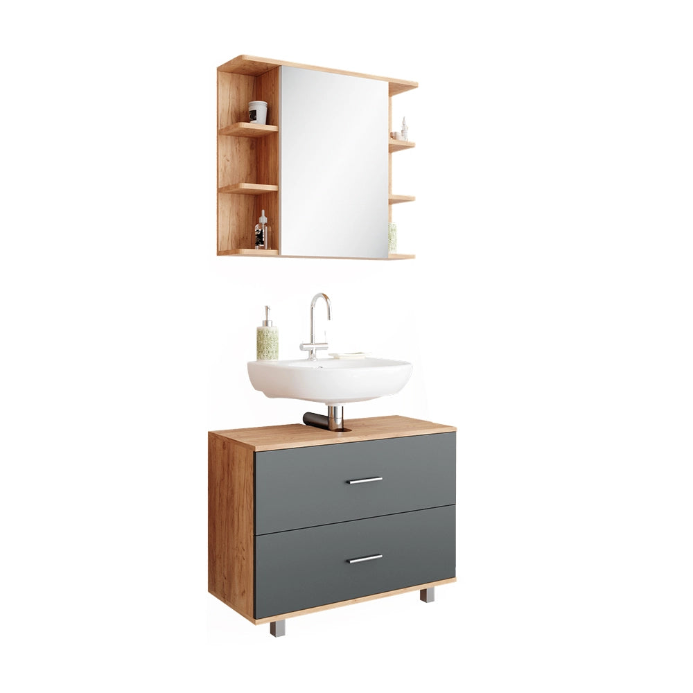 Vicco Set mobili bagno Antracite/quercia dorata 2 parti