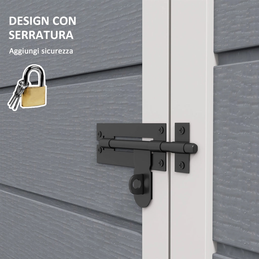 Casetta da Giardino Porta Attrezzi 151x92x193/184 cm con Porta Bloccabile Finestra e Presa d'Aria Grigio