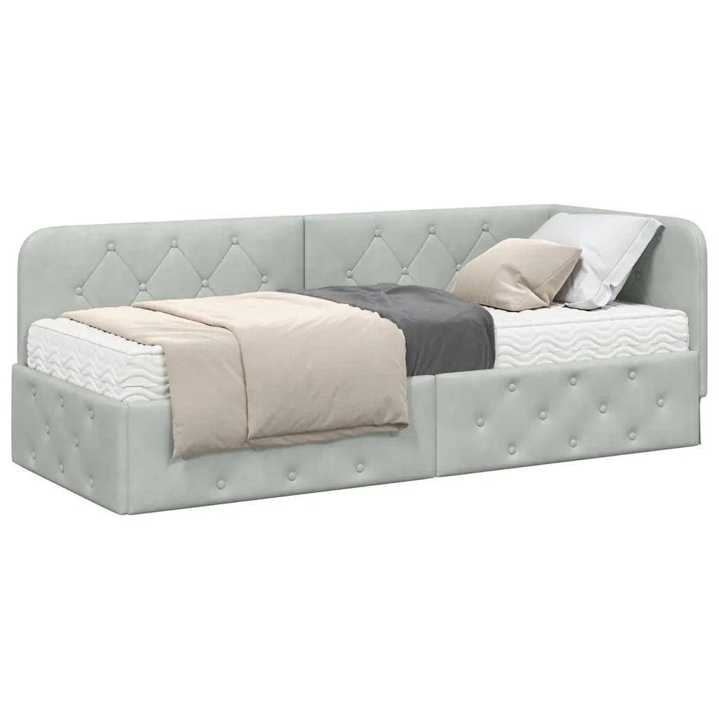 Cornice del letto ad angolo Grigio chiaro 80 x 200 cm Velluto