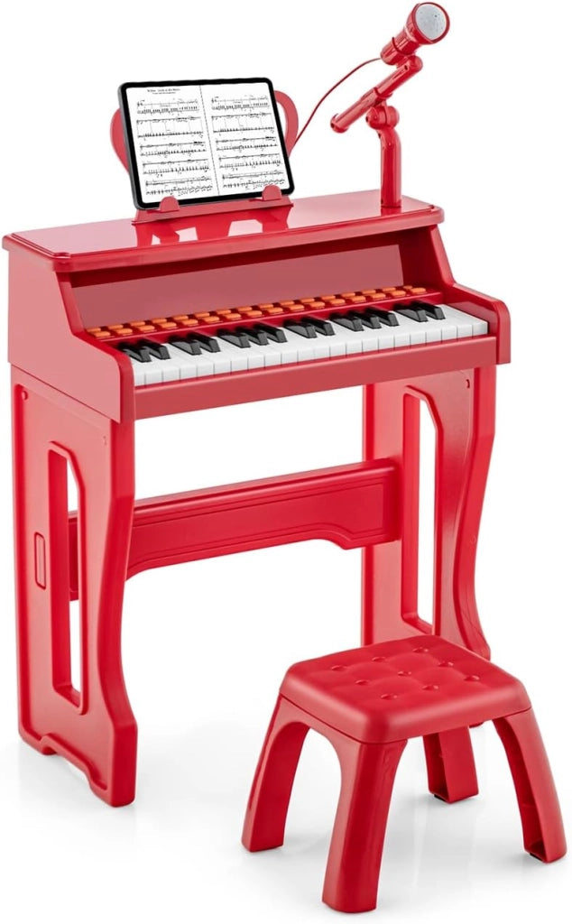 Set Pianoforte Elettrica a 37 Tasti, Tastiera Digitale con Microfono Regolabile, Supporto Rimovibile, Funzioni di Record e Playback, Pianoforte Giocattolo per Bambini 3+Anni (Rosso)