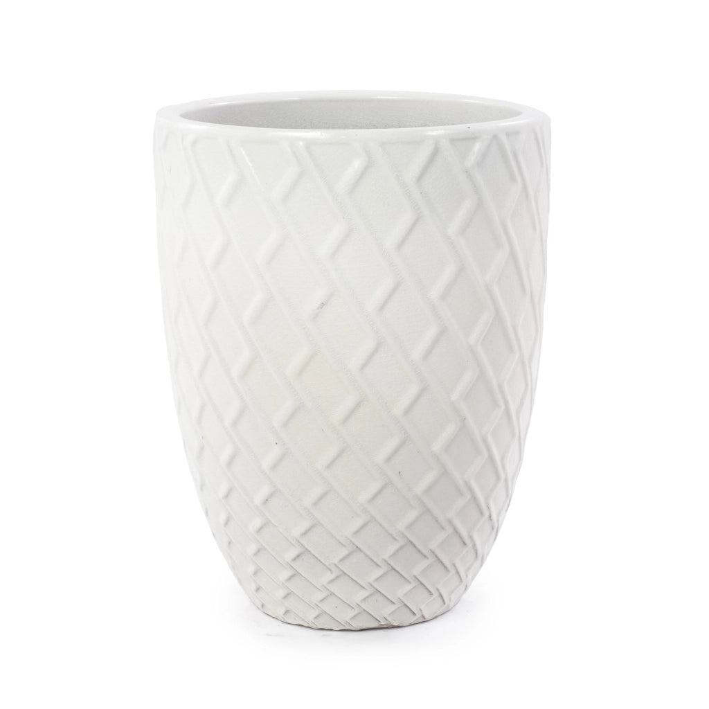 Fioriera a più livelli in ceramica lucida bianca con motivo a rombi per piante grandi da interno e giardino 42 × 54 cm