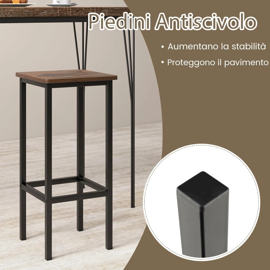 Set di 4 Sgabelli da Bar, Sgabello da Bar con Gambe in Metallo e Poggiapiedi, Sgabello senza Schienale per Cucina, Sala da Pranzo e Bar, 30 x 30 x 65 cm