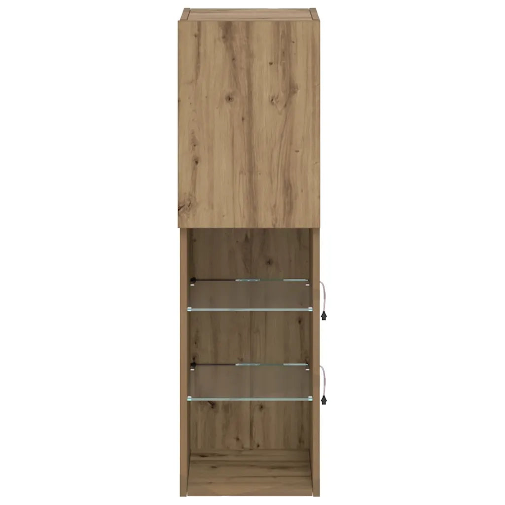 vidaXL Mobili TV con Luci LED 2 pz Rovere Artigianale 30,5x30x102 cm