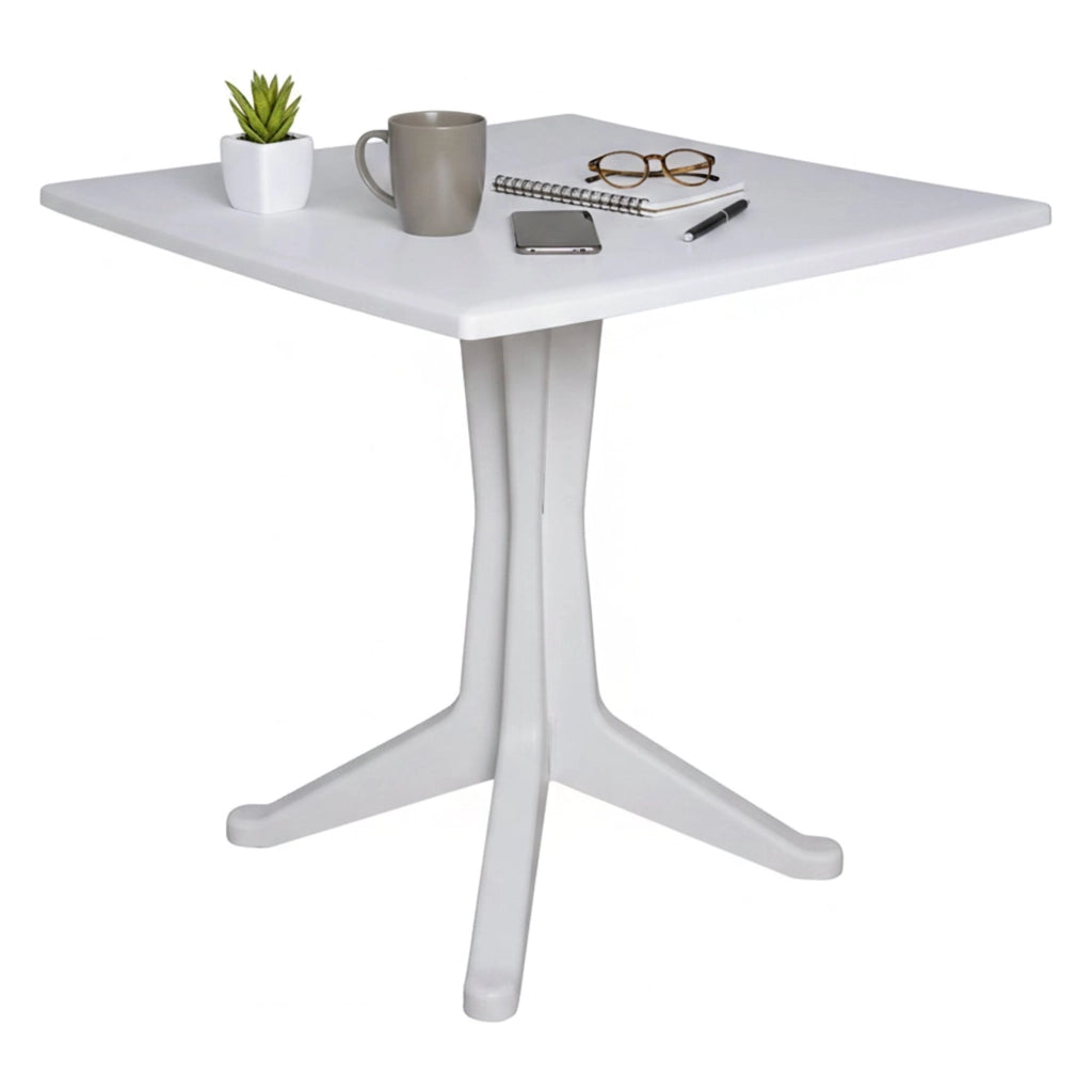 Tavolo da esterno Agostini, Tavolo quadrato fisso, Tavolino da giardino multiuso, 100% Made in Italy, Cm 70x70h72, Bianco