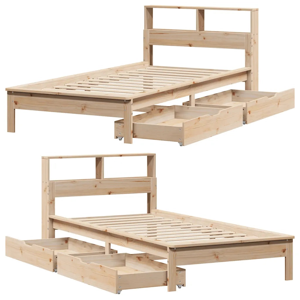 Letto singolo | Letto per adulti | Giroletto con Libreria senza Materasso 75x190 cm in Legno Pino