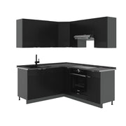 Vicco Cucina angolare completa Nero a righe/antracite 160 x 60 cm senza piano di lavoro