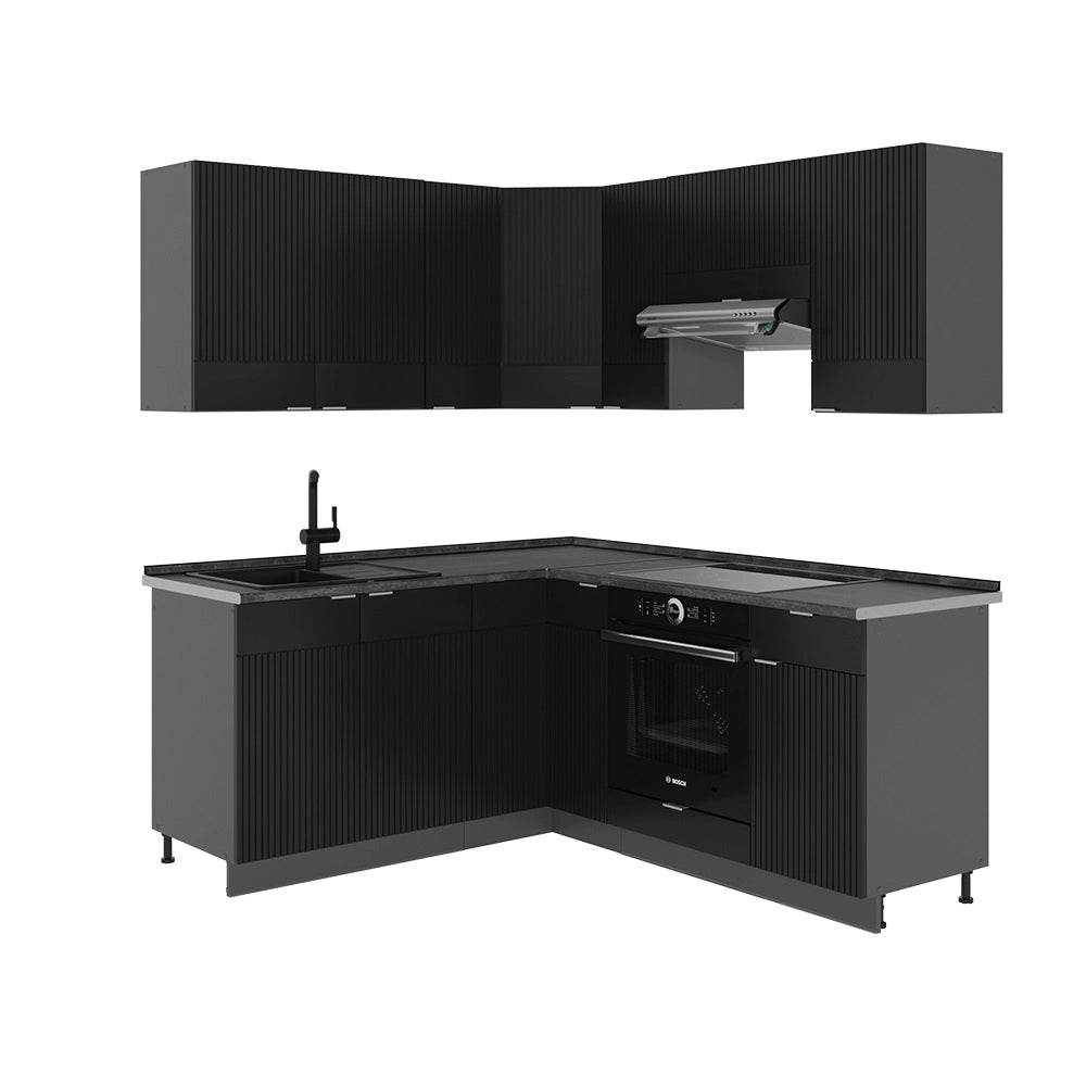Vicco Cucina angolare completa Nero a righe/antracite 160 x 60 cm senza piano di lavoro