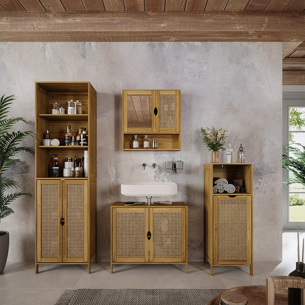 Vicco armadietto da bagno con portabiancheria Bambù 36 x 98 cm