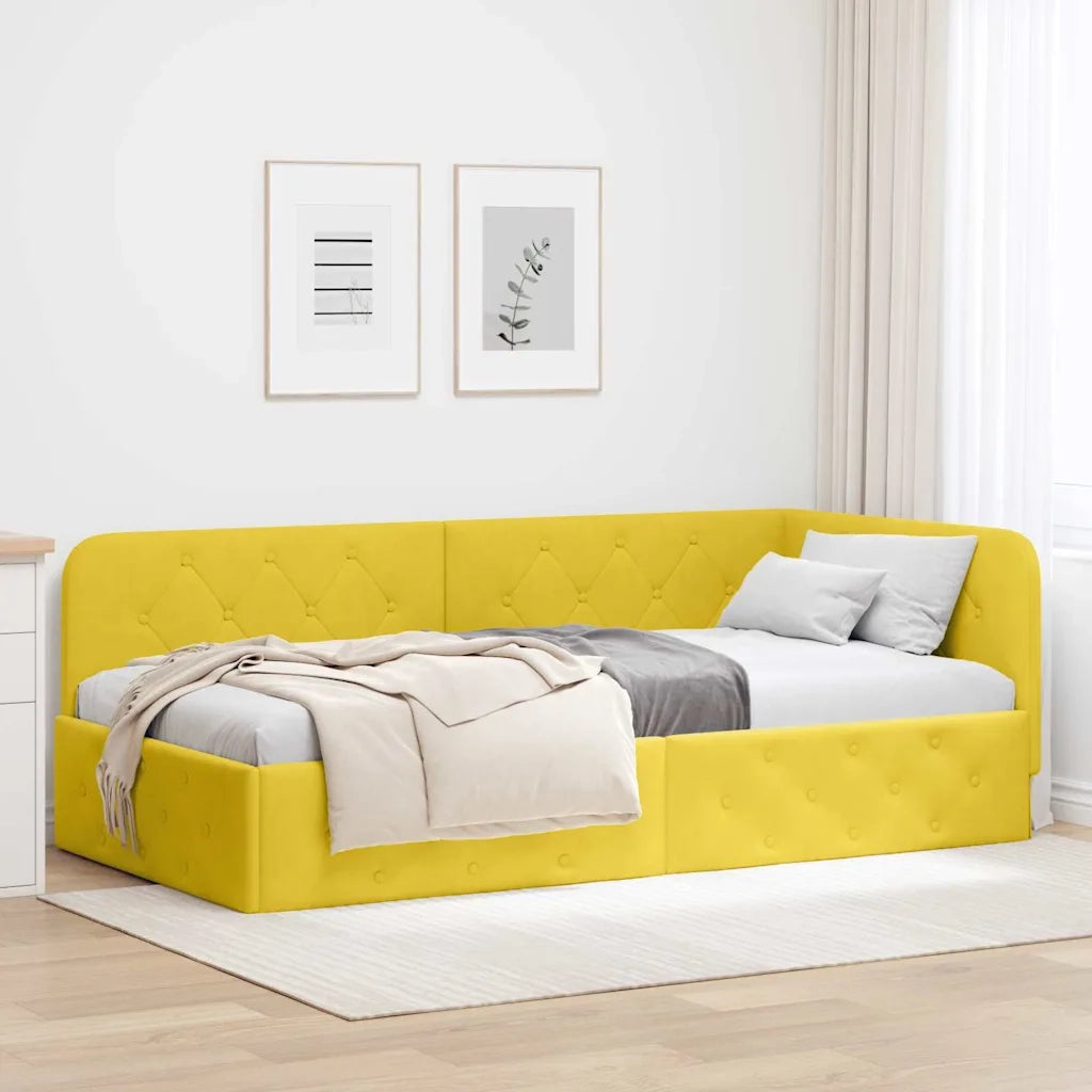 Cornice del letto ad angolo Giallo 90 x 200 cm Velluto