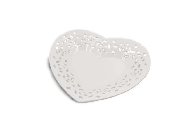 Piattino Decorativo Casa in Ceramica Cuore Traforato Bianco 19 cm