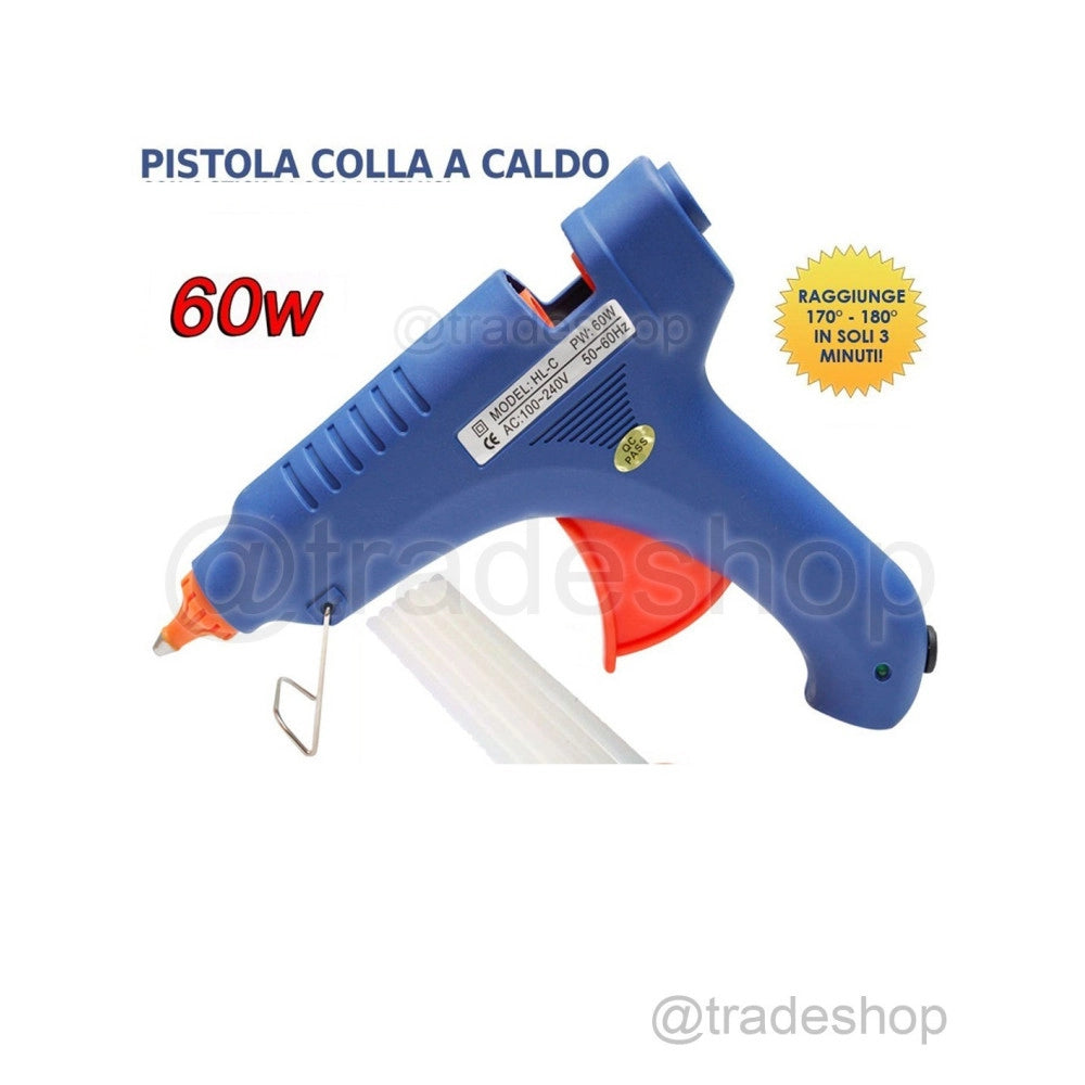 Trade Shop - Pistola Colla A Caldo Incollatrice Elettrica 60w Con 5 Stick Termocollante Prof -