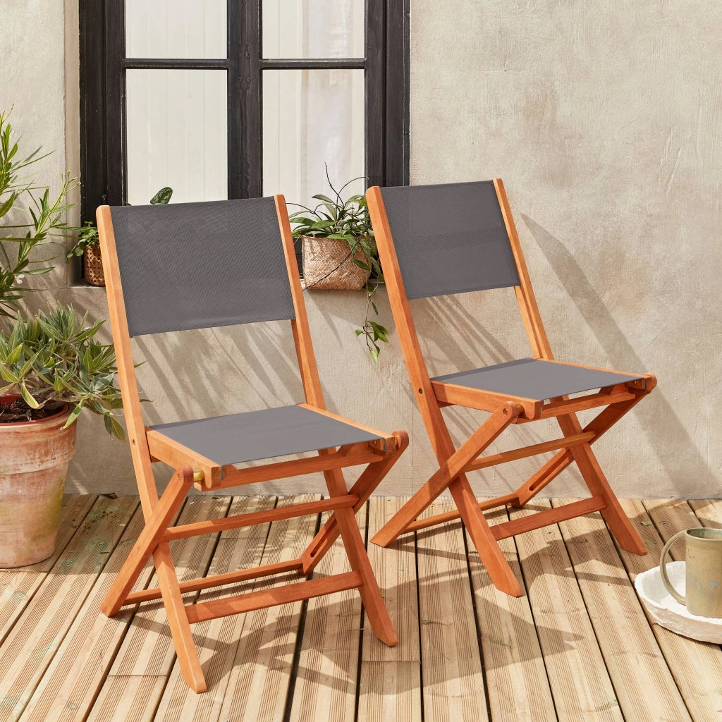 Set 2 sedie da giardino pieghevoli in legno, antracite