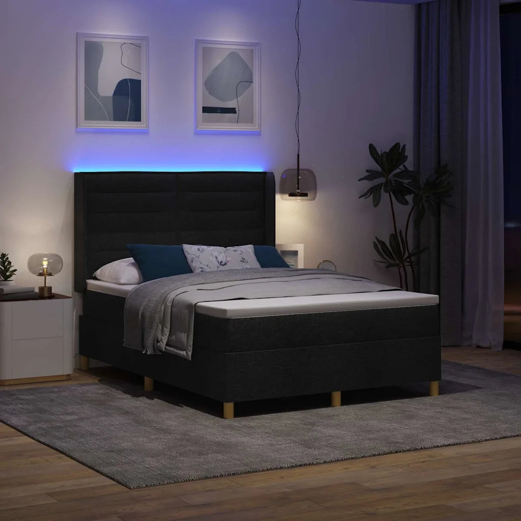 Letto a molle con materasso Nero 140 x 190 cm Tessuto