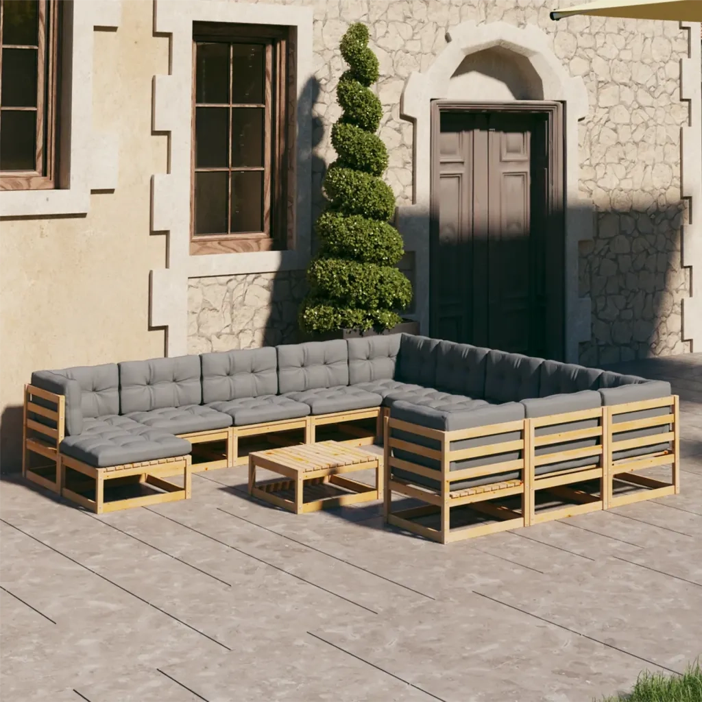 Set Divani da Giardino 13 pz con Cuscini Legno Massello di Pino cod mxl 44747