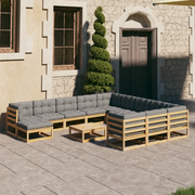 Set Divani da Giardino 13 pz con Cuscini Legno Massello di Pino cod mxl 44747