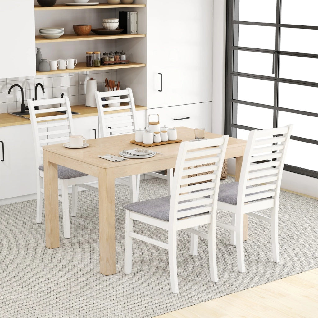 Sedie da cucina con schienale alto e curvato, Seduta imbottita e gambe in legno di gomma Bianco-Sedie da pranzo