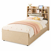 Letto singolo 90x200 cm con contenitore idraulico; USB e USB-C; MDF e compensato