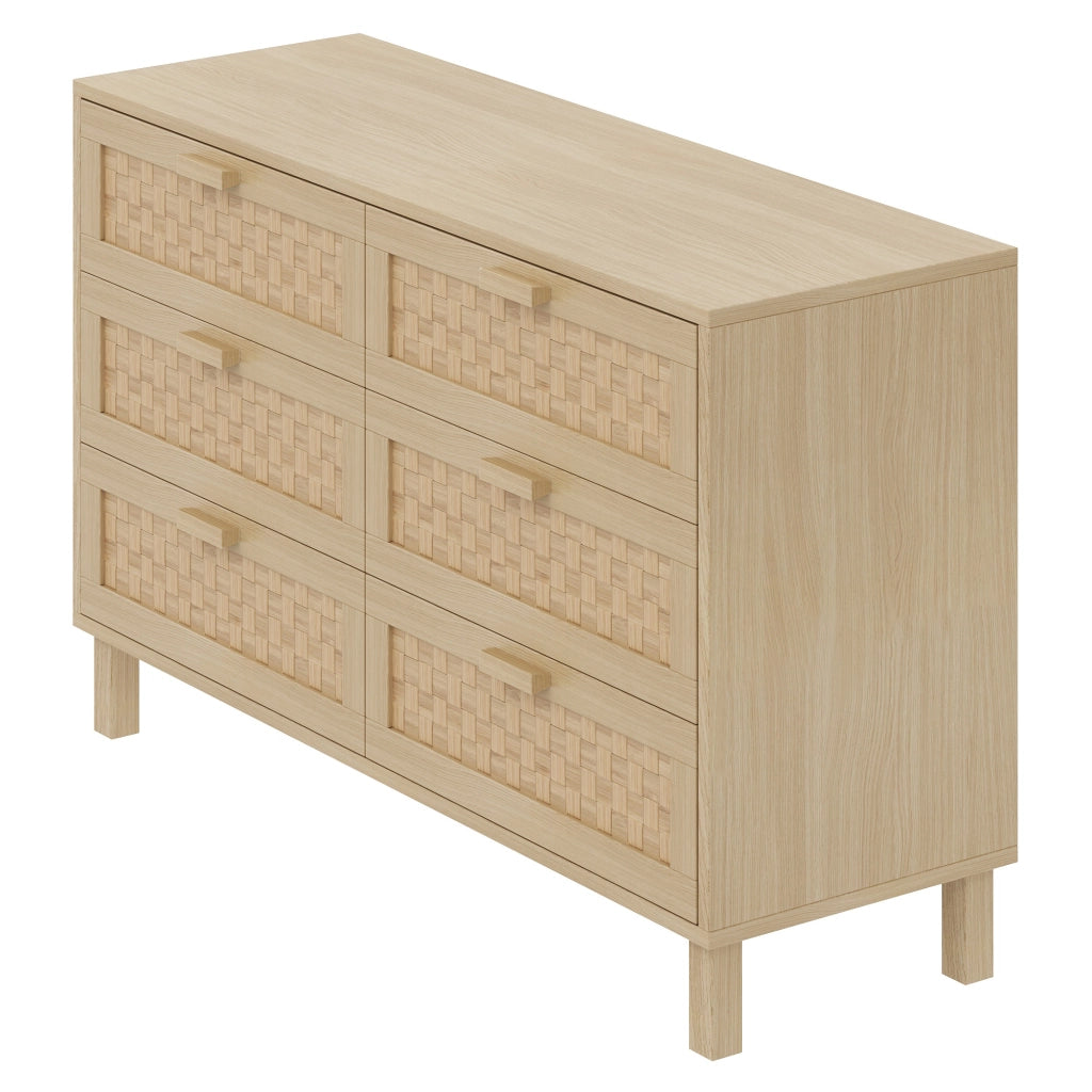 Cassettiera in Legno Naturale con 6 Cassetti in Rattan ¨C MINIMAL ¨C Rovere, Mobile Camera