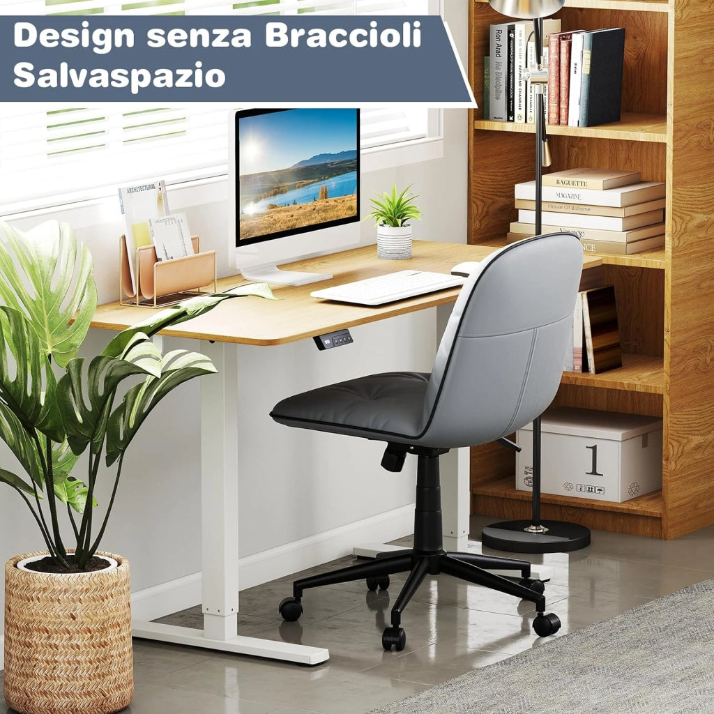 Sedia Scrivania Girevole a 360°, con Altezza Regolabile, Funzione Dondolo e Ruote Scorrevoli, Poltrona Ufficio Salvaspazio, Portata 112 kg (Grigio)