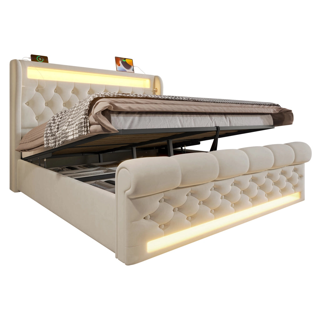 letto imbottito velluto beige 140 x 200 cm