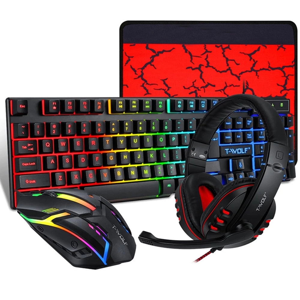 Trade Shop - Kit Gaming Tastiera Pc Mouse Cuffie Mousepad 4 In 1 Retroilluminato Rgb Q-jp004 -