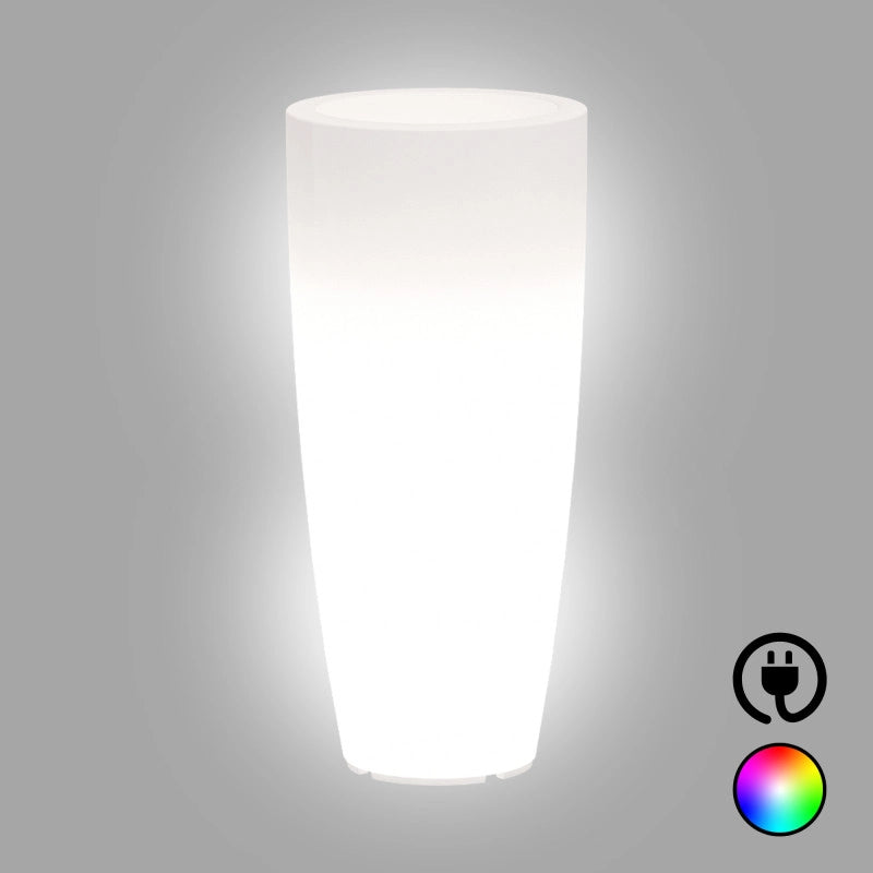 Vaso luminoso alto moderno di design Ø40 H90 in polimero resistente con LED multicolor per interno ed esterno - Made in Italy - Monacis