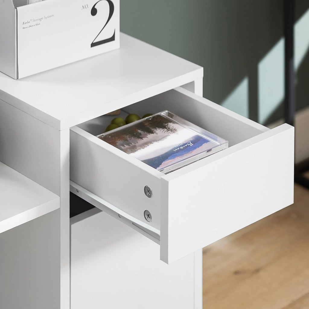 Cassettiera Scrivania con Ruote Mobiletto Ufficio Salvaspazio con Cassetto e Anta Supporto Stampante Schedario da Ufficio Bianco 72x40x54 cm ASK02-W