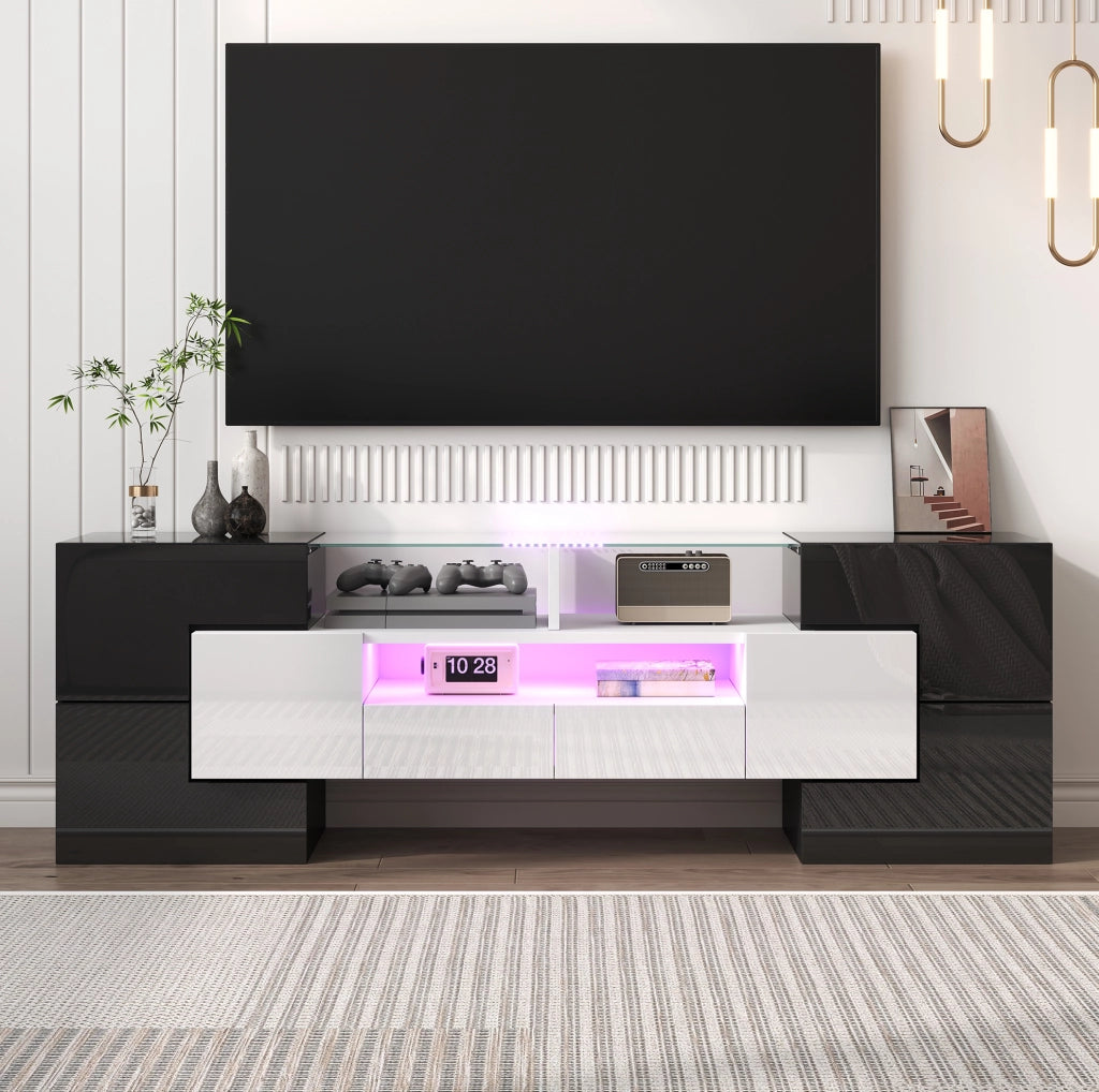 Mobile TV con LED multicolore 145 cm bianco lucido