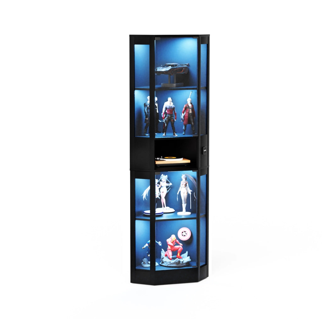 Vetrina in vetro nera con LED a 3 colori e sensore