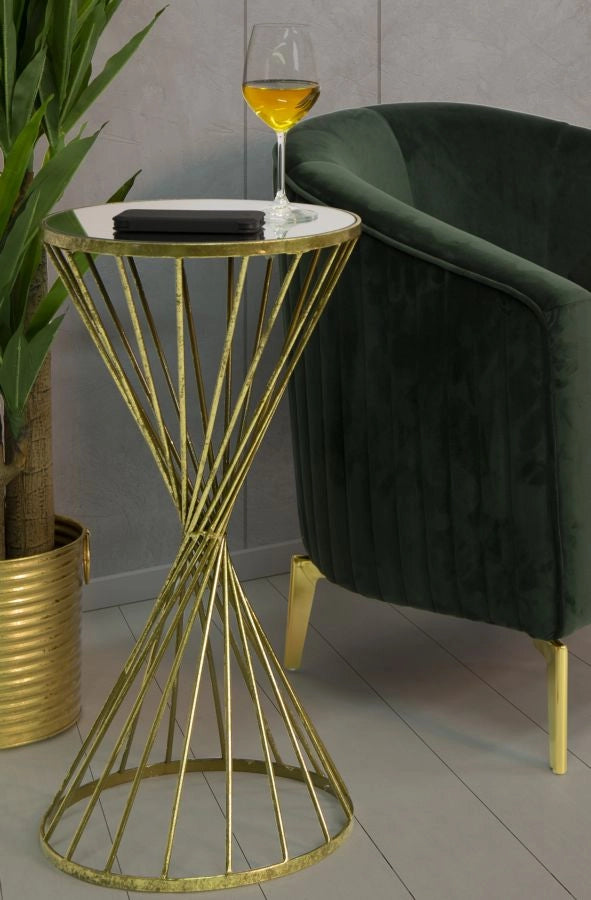 Tavolinetto Hypnos Ø35x70 cm in Ferro MDF e Vetro Oro