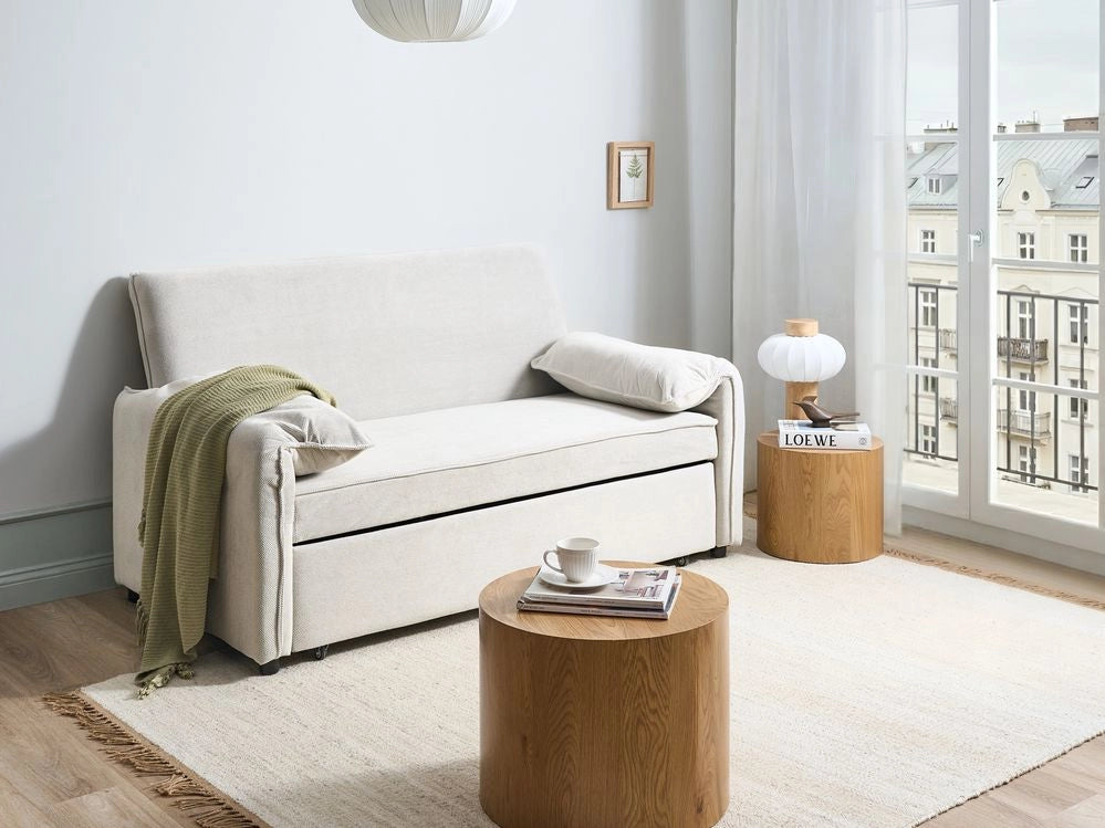 Divano letto in tessuto bianco sporco con funzione letto pieghevole Divano minimalista