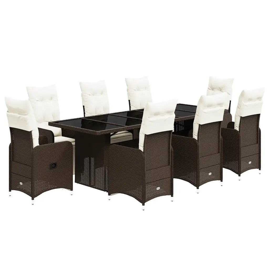 Set BistrÃ² da Giardino 9 pz con Cuscini in Polyrattan Marrone