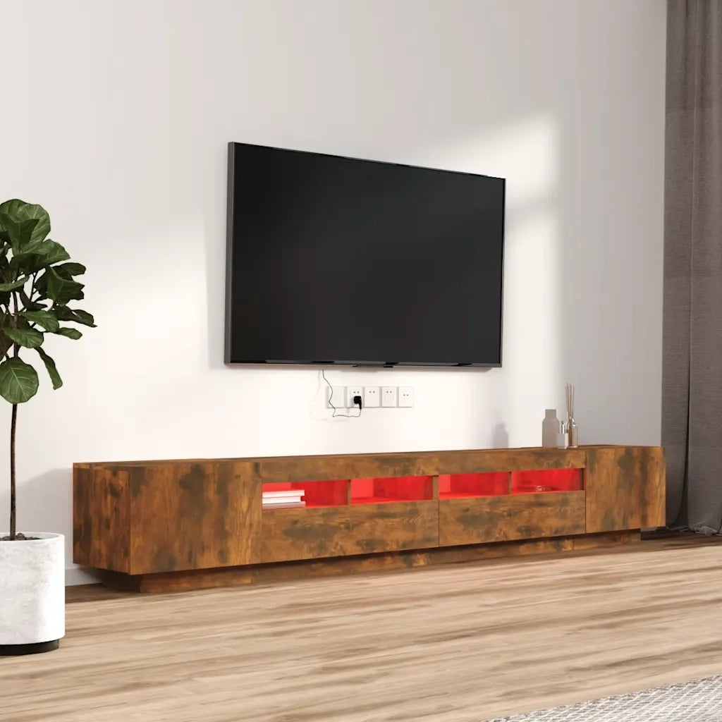 Set Mobili TV 3pz | Armadietto TV | Mobile Porta TV con Luci LED Rovere Fumo in Legno Multistrato