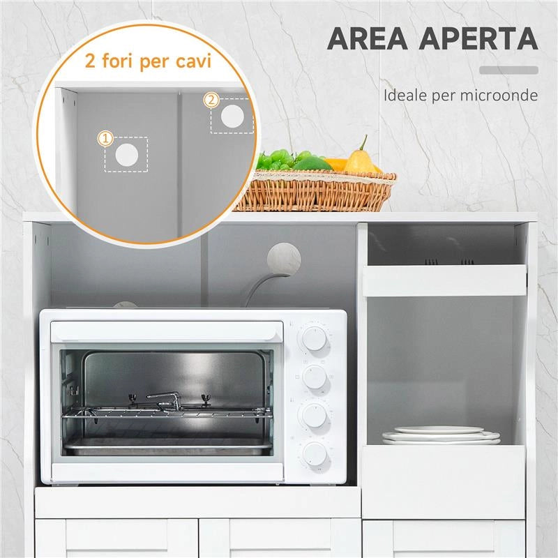CREDENZA CUCINA SALVASPAZIO CON 2 ARMADIETTI E 2 RIPIANI ESTRAIBILI IN LEGNO 84X39X109 CM BIANCO