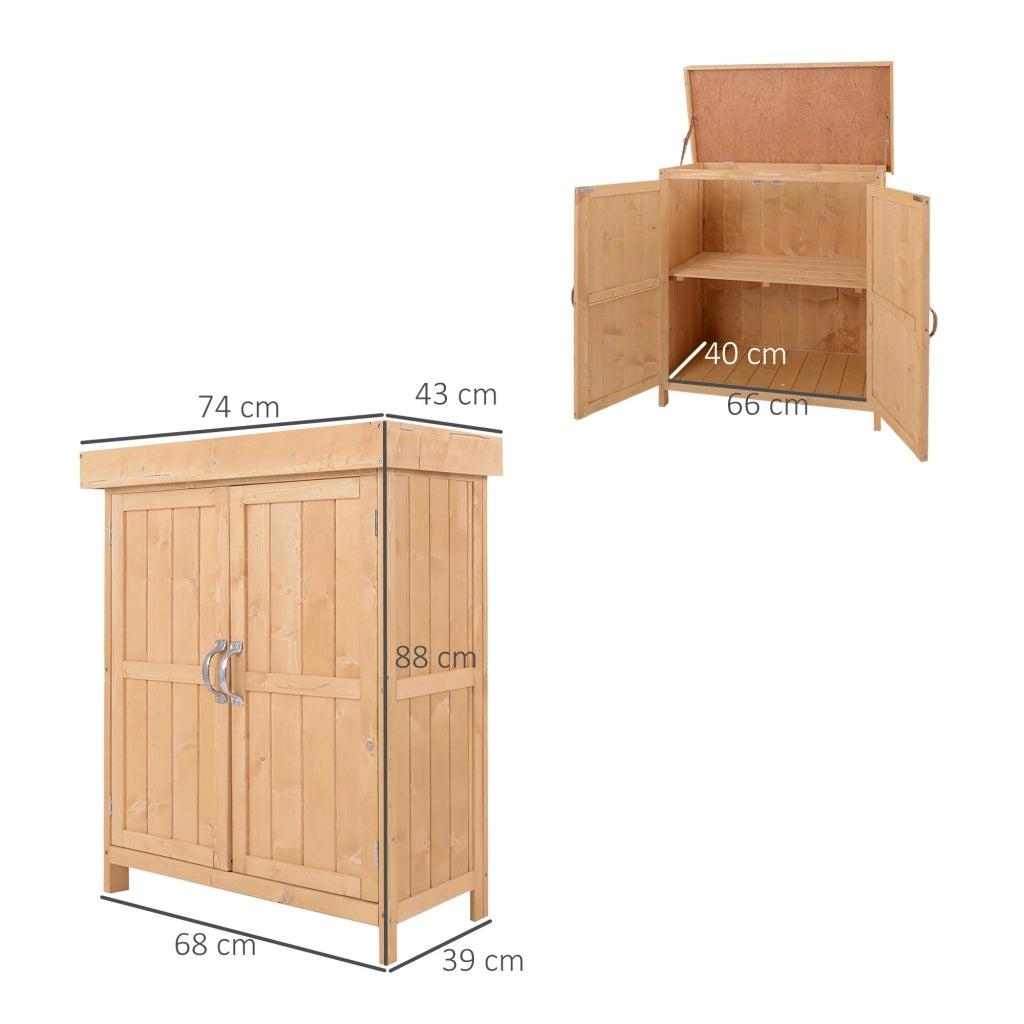 EasyComfort Casetta in Legno da Giardino con 2 Ante, Armadio da Esterno Porta Attrezzi da Giardino con Tetto Apribile, 74x43x88 cm