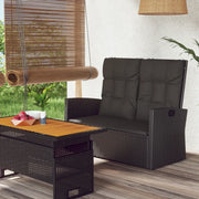Panca da Giardino Reclinabile con Cuscini-Sgabello-Panca da esterno 118cm Polyrattan Nero