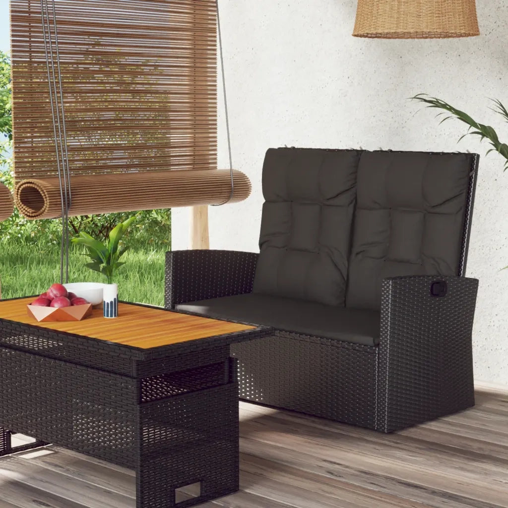 Panca da Giardino Reclinabile con Cuscini-Sgabello-Panca da esterno 118cm Polyrattan Nero