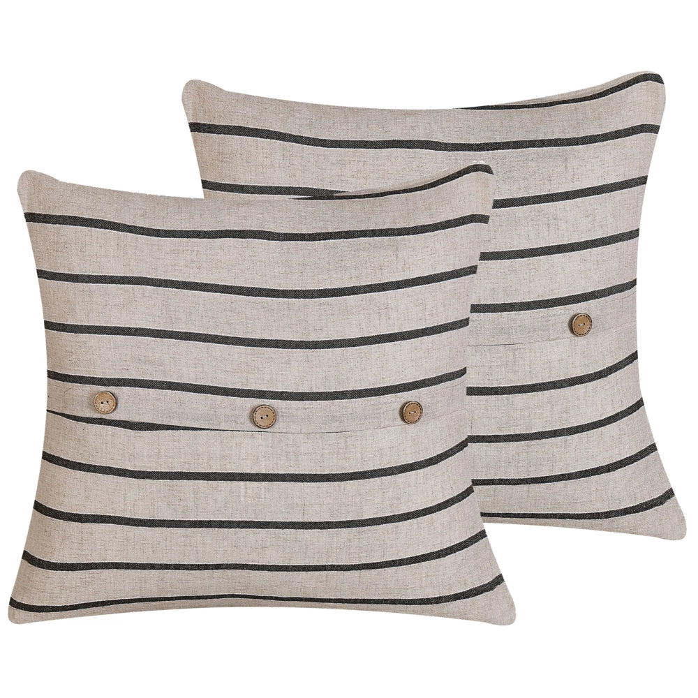 Set di 2 Cuscini decorativi beige e nero 43 x 43 cm Bottoni Rivestiti Quadrati Arredamento moderno