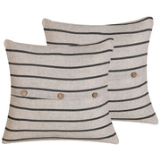 Set di 2 Cuscini decorativi beige e nero 43 x 43 cm Bottoni Rivestiti Quadrati Arredamento moderno